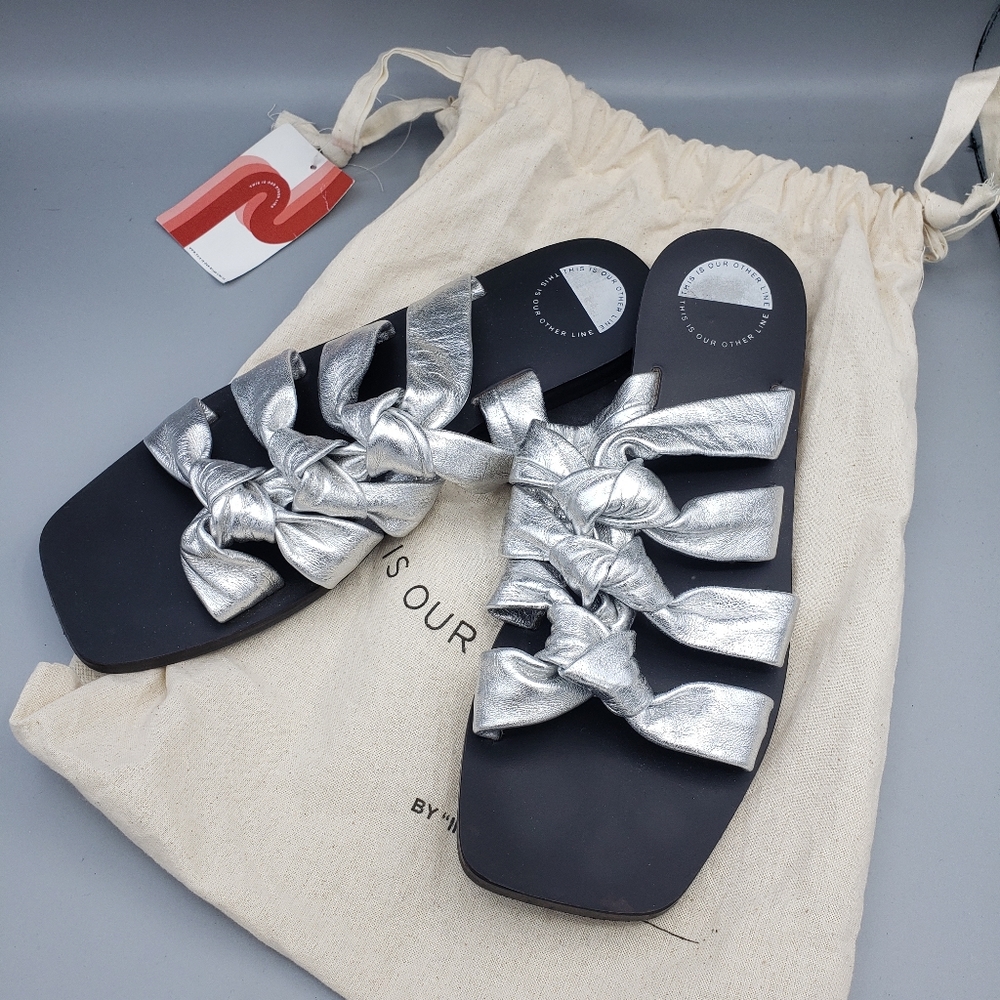 This is Our Other Line Metallic Silver Slip on Sandals - Picture 7 of 9